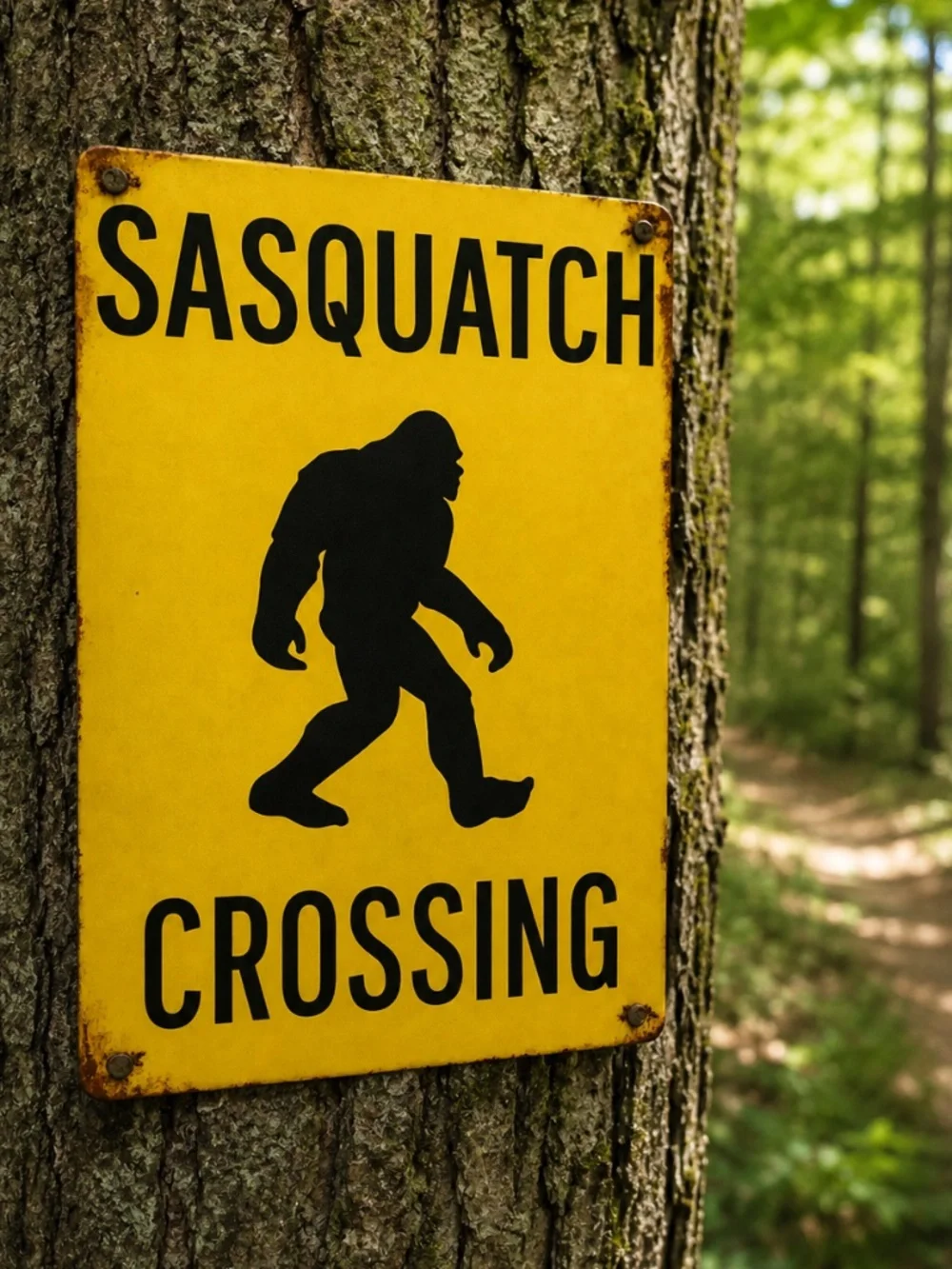 asquatch Crossing Metal Sign – Rustic Bigfoot Warning Wall Decor – 12